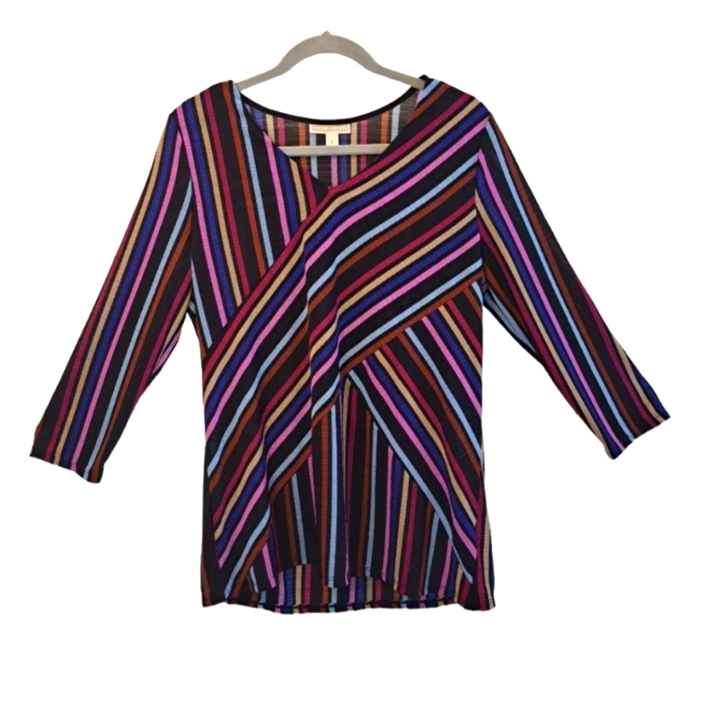 Dana Buchman Bold Striped Faux Wrap Blouse Size Large